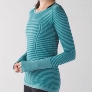 Lululemon Striped Teal Swiftly Tech Long Sleeve Crew